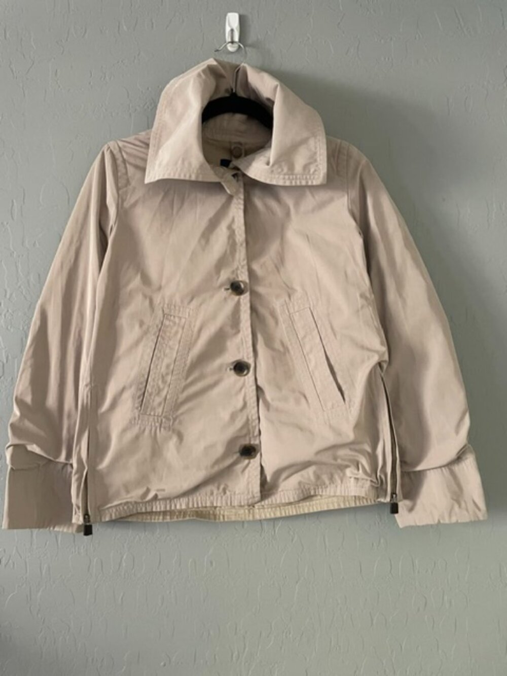 Faconnable France Tan Beige Collared Button Front Windbreaker Jacket Small S